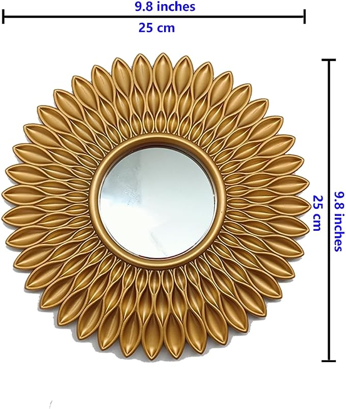 Gold Mirrors for Wall Pack of 1. Round Mirrors.Ring Shape.Decorative Mirrors.Wall Mirrors for Decor Home Decor.Plastic Frames.Glass Mirrors.Sun Gold Color.