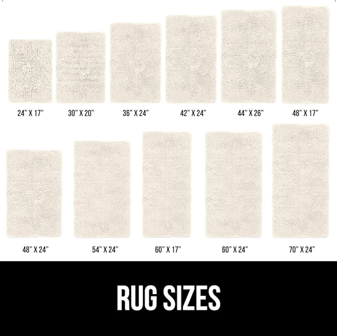 GORILLA GRIP Bath Rug Mat, Thick Soft Absorbent Chenille, Quick Dry Microfiber Mats, Rubber Backing Washable Shower Floor Rugs, US Designed Bathroom Bathmat Home Decor Accessories, 24x17, Ivory