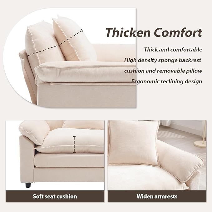 Modern Oversized Chair, Comfy Chenille Accent Chair Large Upholstered Armchair with Extra Thick and Deep Seat Lounge Chair for Living Room,Bedroom,Apartment, Beige