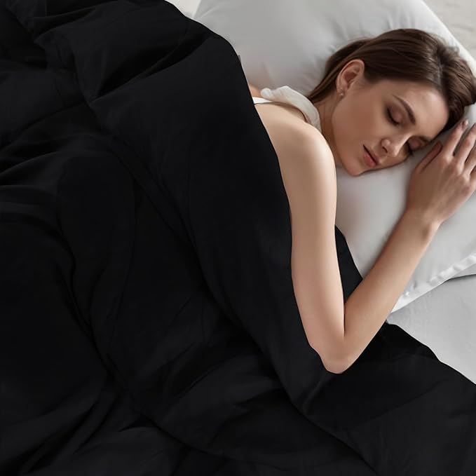 NEXHOME PRO Queen Duvet Cover Set – 100% Certified Organic Cotton with Washed Feel & Linen-Like Texture, Comfortable & Breathable, Home Bedding Set Black (No Comforter)