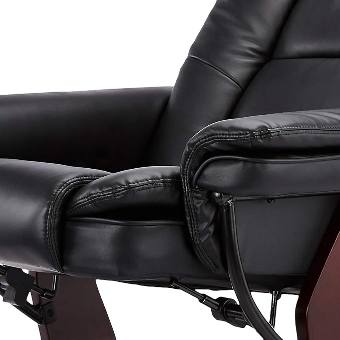 Argus Swivel Recliner with Ottoman, PU Leather & Wood Base Reclining Chair with Footrest, Ultra-Plush Double Foam for Living Room, Bedroom and Office, Set of 1