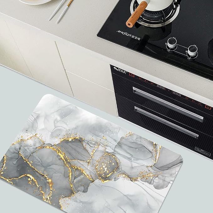 Diatomaceous Earth Bath Mat,Gold Grey Marble Non-Slip Volume Super Absorbent Fast Drying for Bathroom Kitchen Door mat,Eco-Friendly Easy to Clean 17×27.5Inch (43 * 70cm)