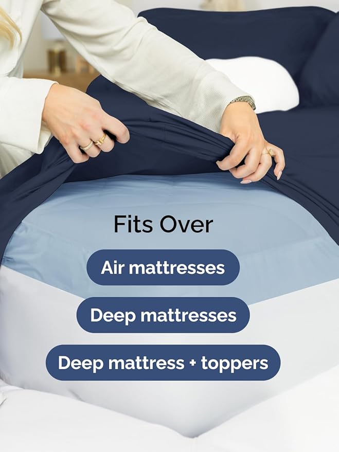 Extra Deep Queen Sheet Set - 6 Piece Breathable and Cooling Sheets - Hotel Luxury Bedding for Women, Men, Kids & Teens - Easy & Secure Fit - Soft, Wrinkle Free & Comfy - Extra Deep Pockets - Navy Blue