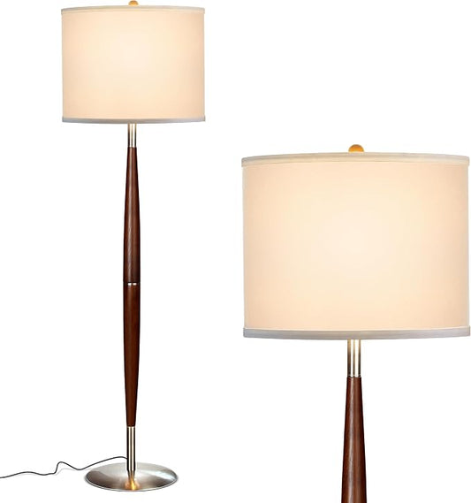 Brightech Lucas LED Floor Lamp, Modern Light for Living Rooms & Offices, Great Living Room Décor with Drum Shade & Handsome Wood Finish, Bohemian Standing Lamp for Bedroom Reading