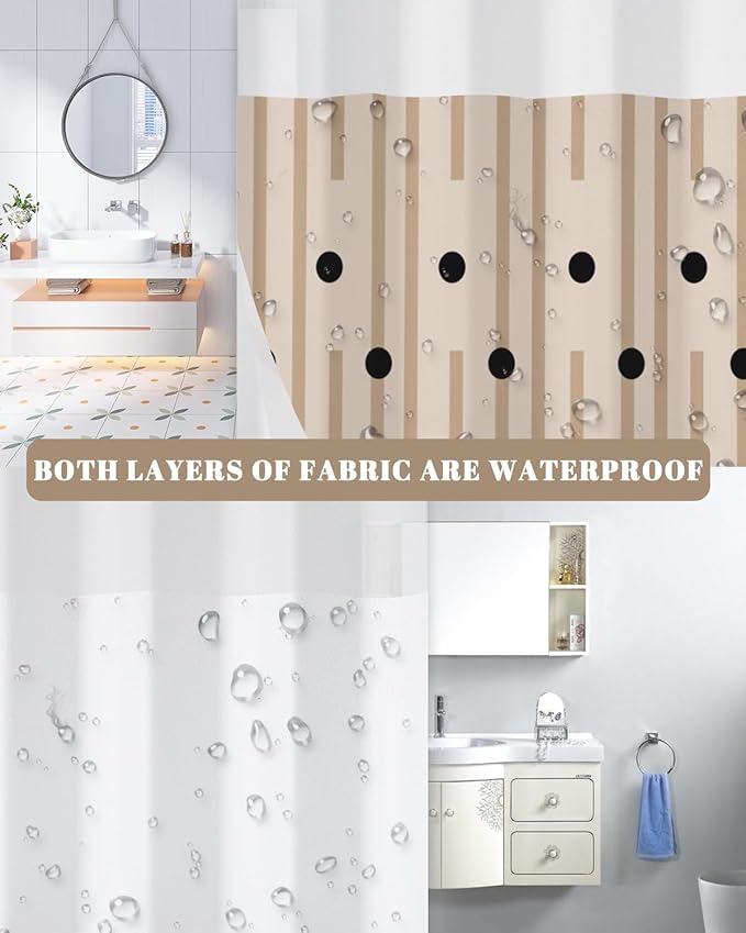 No Hook Shower Curtain with Snap in Liner, Modern Minimalist Geometric Print Waterproof Double Layer Bath Tub Curtain with See Through Top, Bathroom Shower Curtain and Liner Set, 71W x 74H