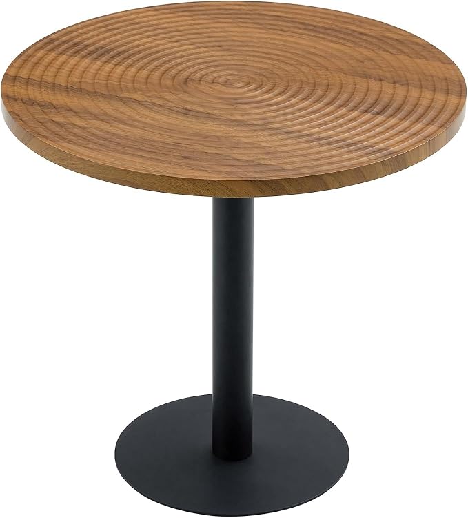 31.5 Inch Round Dining Table for 2-4 Person,Mid-Century Modern Walnut Tulip Kitchen Table, Wooden GrainTabletop with Suction Molding Annular Texture and Black Metal Base
