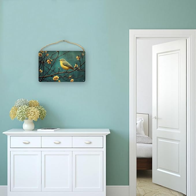 Artistic Retro Bird Wooden Sign, Botanical Vintage Art for Home Aesthetics Lovers, 12x8 Inches Wood Decors, Ideal for Cottage core-Inspired Homes & Garden Spaces