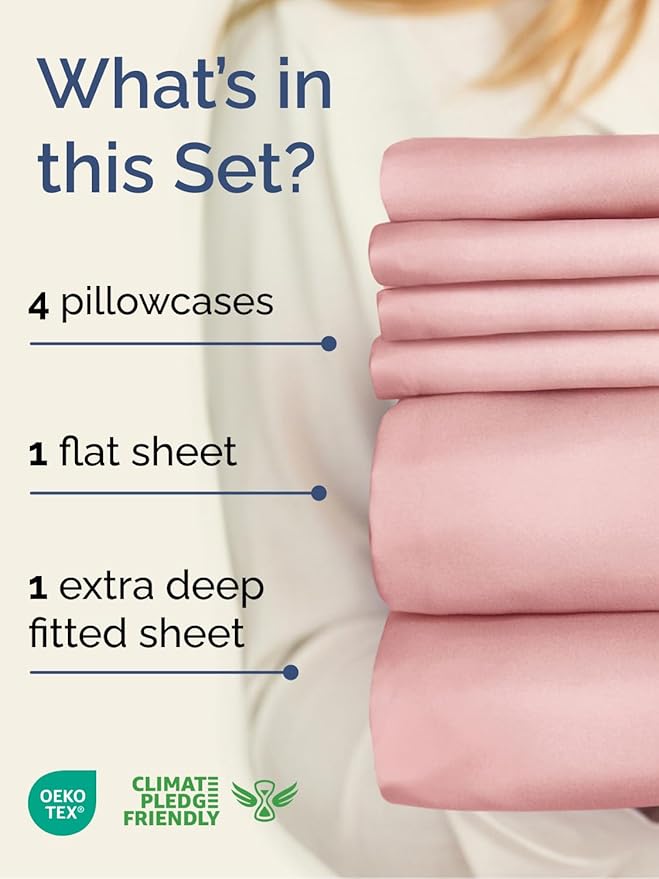Extra Deep Cal King Sheet Set - 6 Piece Breathable and Cooling Sheets - Hotel Luxury Bedding for Women, Men, Kids & Teens - Easy & Secure Fit - Soft and Wrinkle Free - Extra Deep Pockets - Baby Pink
