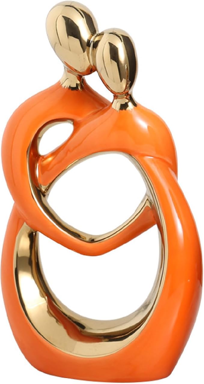 APLUSH Modern Couple Statue Home Decor, Abstract Art Ceramic Sculpture Creative Crafts Living Room Decor for Bedroom Office Coffee Table Shelf Decor,Orange,High