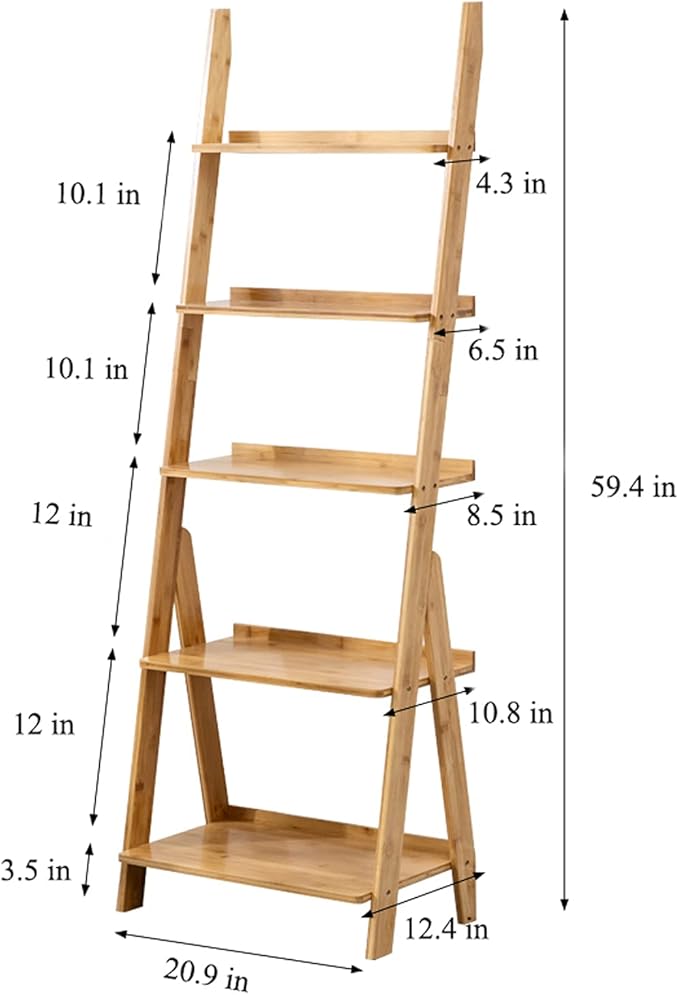 Ladder Shelf, 5-Tier Leaning Shelf, Free Standing Organizer Storage Shelves, Storage Rack Shelf for Office, Living Room, Nature