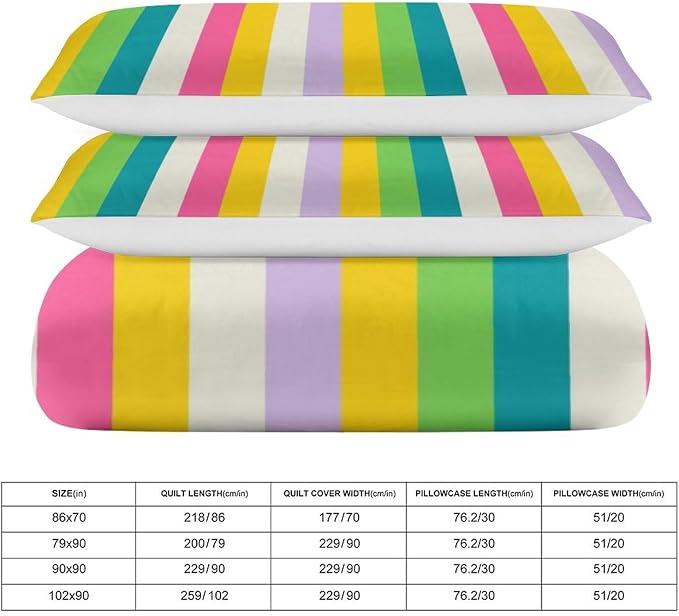 Rainbow Duvet Cover Set, Rainbow Lines Pattern Spectrum of Colors Abstract Art Decorative，Aesthetic Abstract Art Bedding 3 Piece (1 Duvet Cover 86"x70" + 2 Pillow Sham 20"x30")