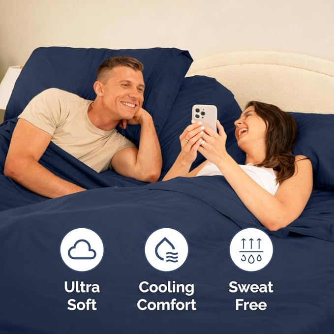 Flex Top Split Head King 4 Piece Sheet Set - Soft, Breathable & Cooling Bed Sheets Set - Hotel Luxury Bedding for Women & Men with Deep Pockets - Wrinkle Free & Fade Resistant - Oeko-Tex - Navy Blue