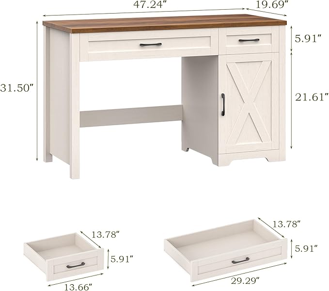 Vabches Farmhouse 47" Executive Desk,Computer Desk with Drawers and Storage Cabinet, Home Office Desk for Work and Study.