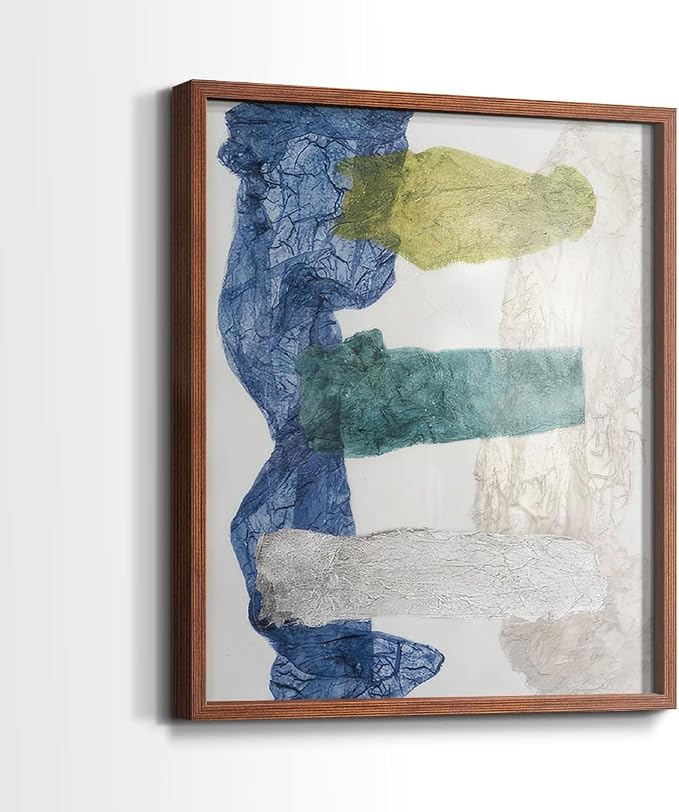Renditions Gallery Set of 2 Peel & Stick Framed Prints, Elegant Abstract Wall Art, Dyed Cloth Texture Wall Decor, Re-Stickable - Ready to Hang - 8"x10" - Walnut Frame LT588