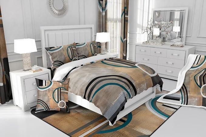 Erosebridal Oil Painting Bedding Sets for Kids Teens,Cream Brown Gray Duvet Cover King Size,Swirls Duvet Cover Set,Modern Chic Abstract Artwork Bed Set 3Pcs with 2 Pillow Cases Zipper