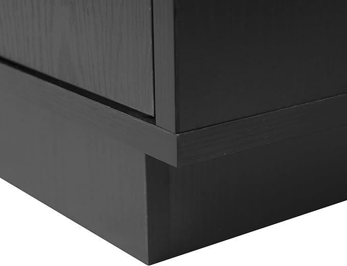 Sideboard Buffet Cabinet with Storage - Accent Storage Cabinet Modern Furniture with Glass Doors and Adjustable Shelves, Wood Credenza for Living Room, Kitchen, Dining Room (Black)