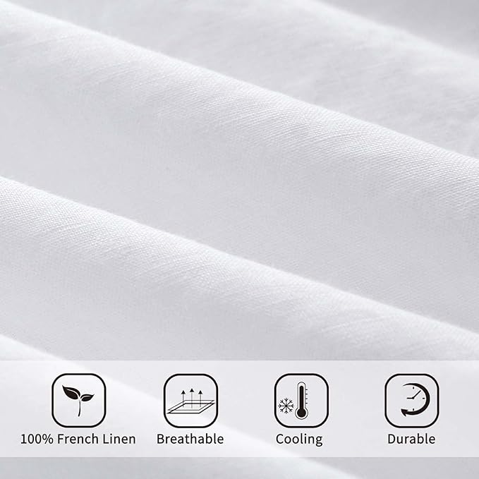 ATLINIA 100% Flax Linen Duvet Cover Set - Stone Washed Pure French Linen Organic Fabric for Farmhouse Comforter Boho Bedding Included 1 Duvet Cover 2 Pillow Shams(White, King)