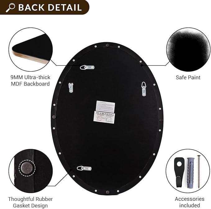 ANDY STAR Black Oval Mirrors for Bathroom, 20x28 Inch Matte Black Stainless Steel Metal Framed Oval Wall Mirror, Modern Vanity Mirror Wall Mount Horizontal or Vertical