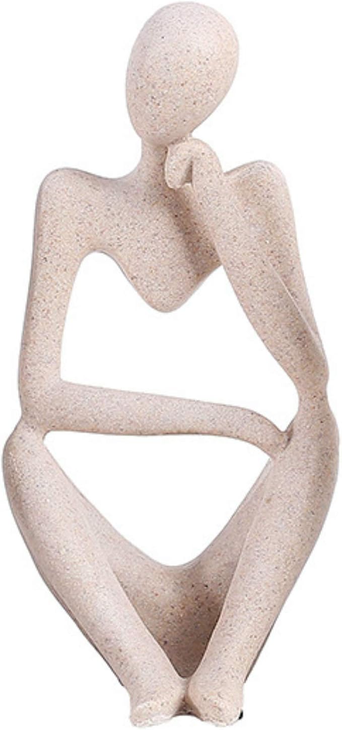 Asng Sandstone Resin Thinker Style Abstract Sculpture Statue Collectible Figurines Home Office Bookshelf Desktop Decor (Sandstone, Right,Large)