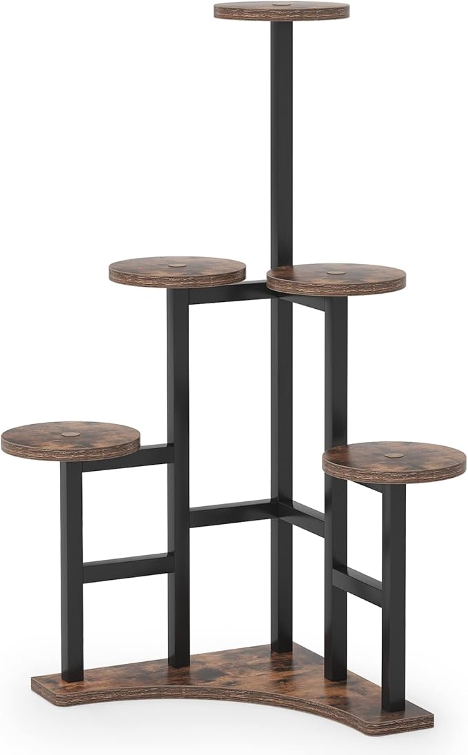 LITTLE TREE 6 Tiered Corner Plant Stand Indoor, Tall Plant Shelf Flower Stand Multiple Potted Plant Holder Rack for Living Room Balcony Garden, Rustic Brown