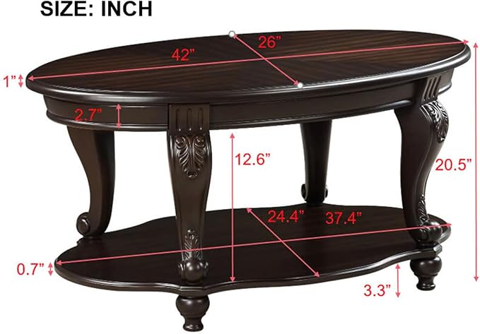 42'' Oval Wood Coffee Table for Living Room, Mid Century Farmhouse Round Coffee Tables for Apartment, Easy Assembly Traditional Coffee Table Centre Table Retro Cocktail Table, Espresso Color