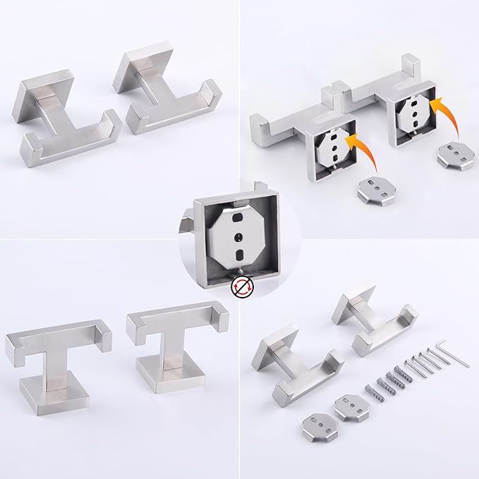 GERZWY Brushed Stainless Steel Coat/Robe Clothes Hook for Bath Kitchen Modern Hotel Style, Bathroom Double Towel Hook Wall Mounted 2 Pack AG1417B-LS