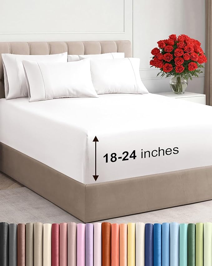 Extra Deep Full Sheet Set - 6 Piece Breathable and Cooling Sheets - Hotel Luxury Bedding for Women, Men, Kids & Teens - Easy & Secure Fit - Soft and Wrinkle Free - Extra Deep Pockets - Antique White