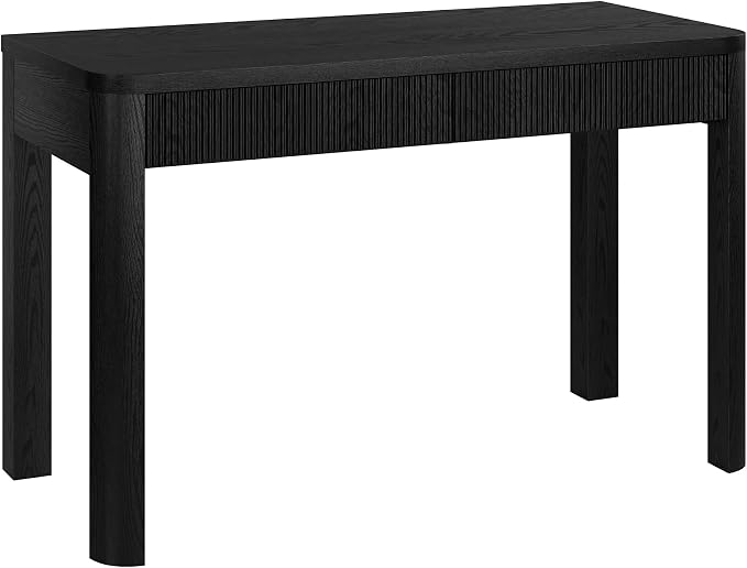 Henn&Hart 48" Fluted Modern Rectangular Wooden Home Office Desk Computer Desk Writing Table with 2 Ribbed Storage Drawers for Bedroom, Living Room, or Home Office, Natural Black