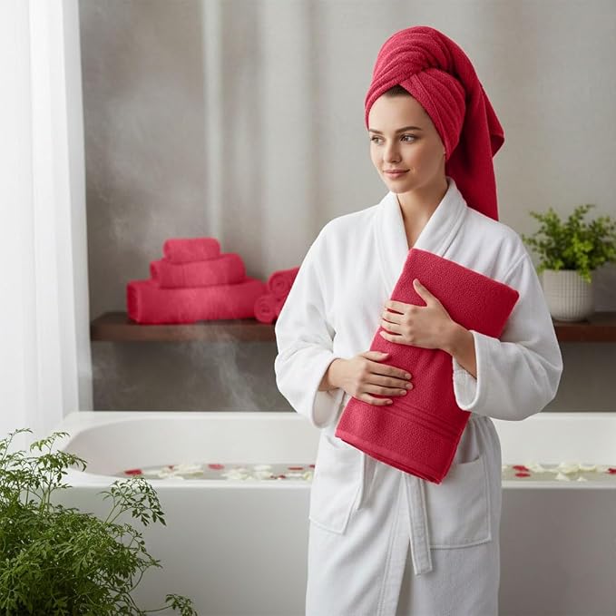 8 Piece Bath Towels for Bathroom - 100% Cotton, Soft Absorbent Bathroom Towels Set - 2 Extra Large Bath Towels, 2 Hand Towels & 4 Washcloths - Hotel Spa Thick Plush Towel, Red