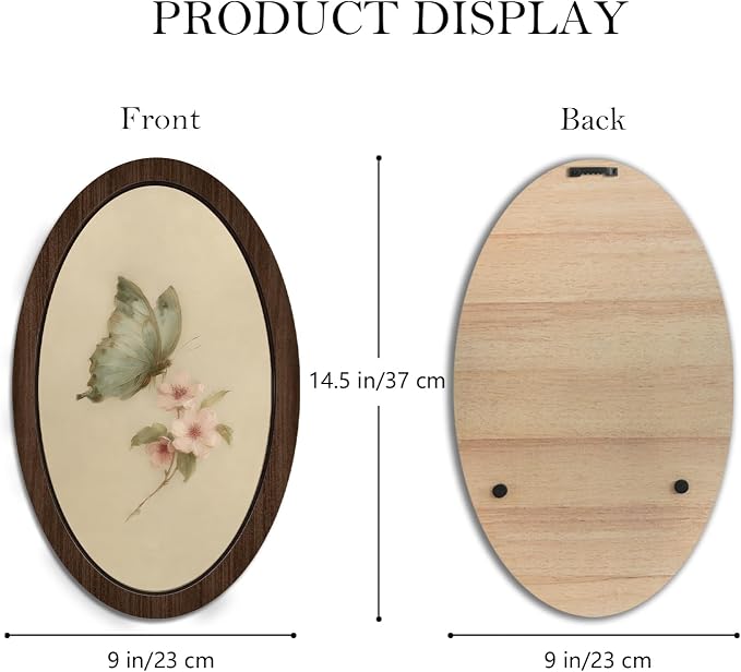 UYIKG Vintage Butterfly Cherry Blossom Oval Wall Art Decor,Farmhouse Country Butterfly Oval Hanging Decor,Rustic Farmhouse Cottagecore Wooden Framed Decorations for Home Bedroom Living Room 9x14.6 in