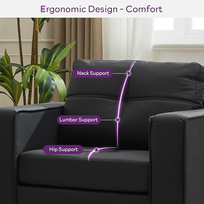 TYBOATLE Oversized Wide Accent Chair with Ottoman, Wide Chaise Lounge Chair Indoor, Mid Century Modern Armchair with Pockets, Leather Comfy Chairs for Bedroom, Living Room, Office (Black)