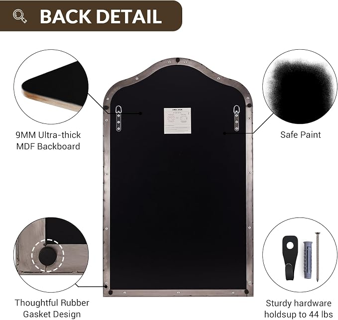 ANDY STAR Scalloped Arched Mirror, 30x40 Polished Chrome Irregular Bathroom Mirror for Vanity, Asymmetrical Curved Top with Rustproof Stainless Steel Frame, for Entryway, Bedroom, Mantel, Fireplace