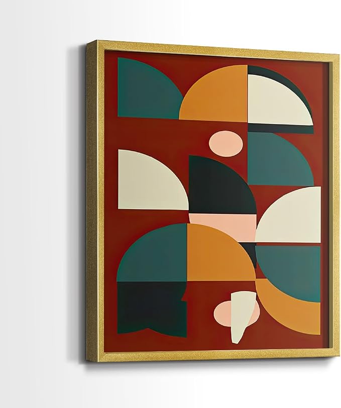 Renditions Gallery Set of 2 Peel & Stick Framed Prints, Mid Century Abstract Wall Art, Modern Geometric Shapes Wall Decor, Re-Stickable - Ready to Hang - 11"x14" - GOLD Frame LT588