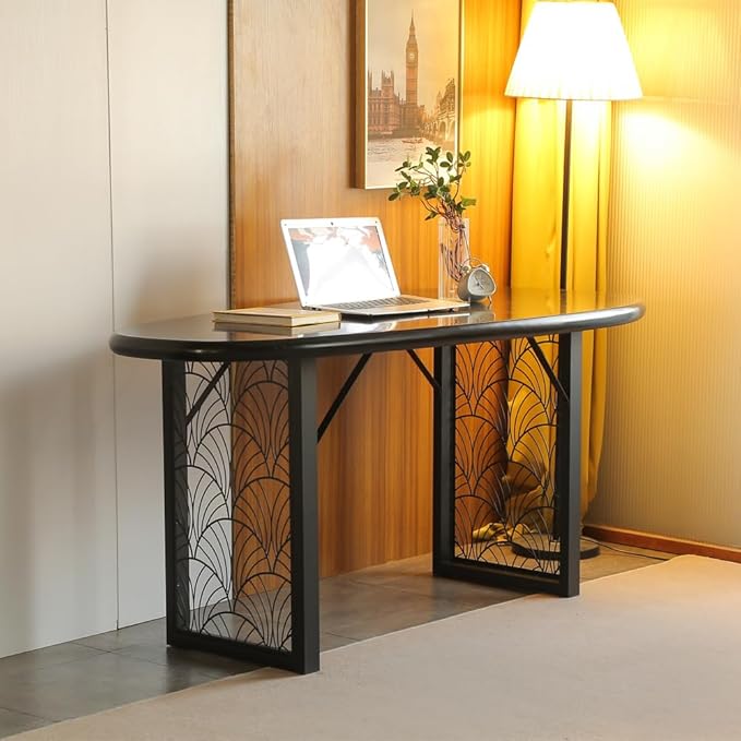 Heavy-Duty Metal Table Legs for DIY Desk Base, 28 Inch Black Industrial Legs with Laser Engraving Design, for Dining Table/Office Furniture Set of 2 (D)