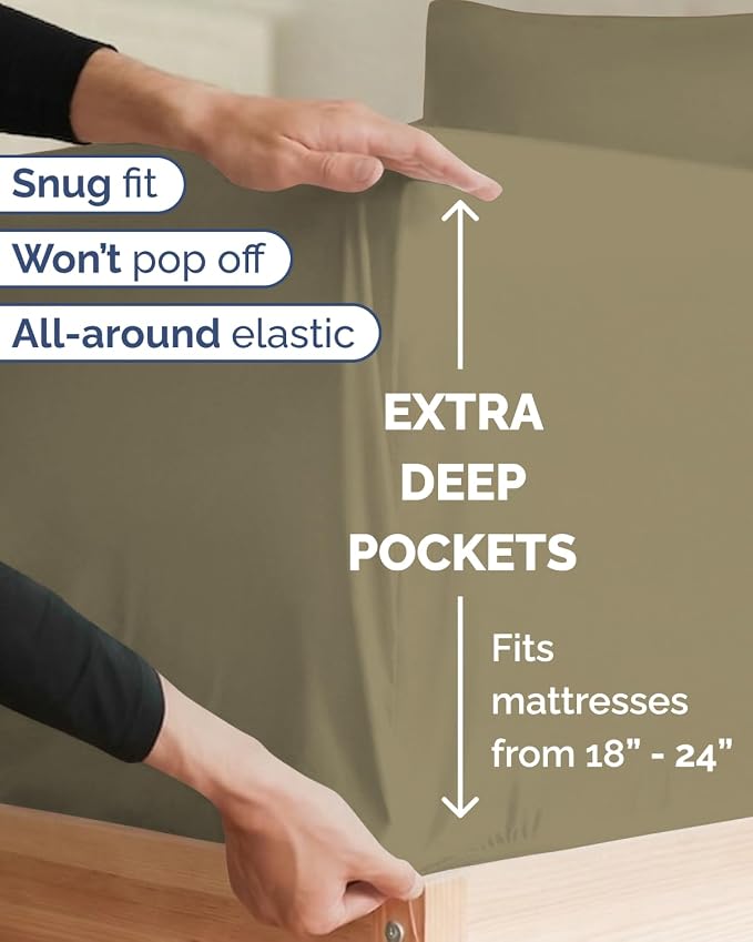 Extra Deep Twin XL Sheet Set - 4 Piece College Dorm Bed Sheets Set with Extra Deep Pockets - Ultra-Soft, Comfy & Breathable Bedding for Women, Men, Kids & Teens - Wrinkle Free & Fade Resistant - Khaki