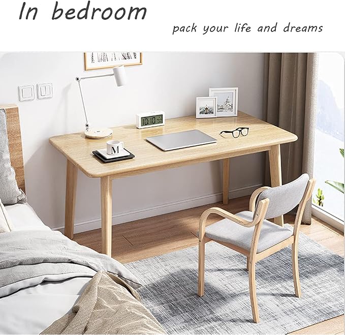 IOTXY Simple Wooden Writing Desk - Modern Minimalist Style PC Laptop Computer Workbench with Solid Wood Legs, 39" W Home Office Work Table for TV Stand Music Video Live Broadcast Workstation, Walnut