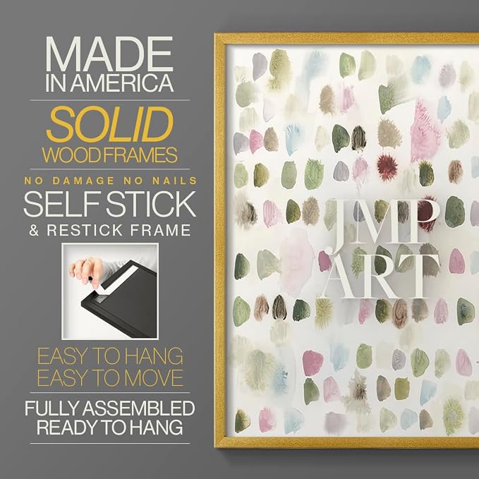 Renditions Gallery Set of 2 Peel & Stick Framed Prints, Hand Drawn Abstract Wall Art, Watercolor Seamless Pattern Wall Decor, Re-Stickable - Ready to Hang - 22"x28" - GOLD Frame LT588