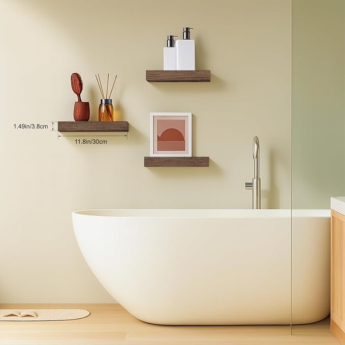 Floating Shelves for Wall, Bathroom Shelves Over Toilet, Wall Shelves & Book Shelf for Room, Hanging Shelf, Wooden Wall-Mounted Small Floating Shelves, 12 x 7 x 1.5 in (Smoke Gray, Set of 3)