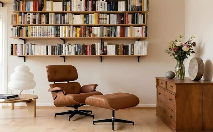 Top Grain Leather,Mid Century Chaise Lounge Chair and Ottoman, Reading Chair, Leather Accent Chair, Modern Chair, Classic Design, Heavy Duty Base Support for Living Room Lounge Office
