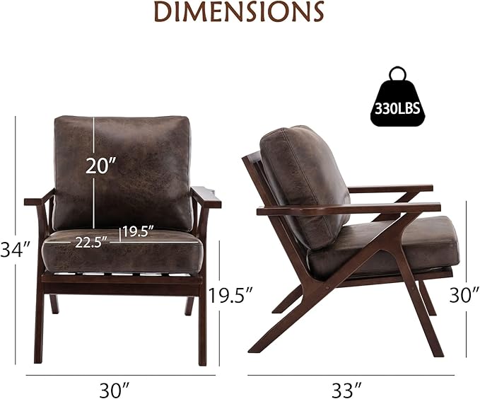 Bonzy Home Modern Accent Chair, PU Leather Accent Chairs Set of 2, Comfy Upholstered Armchair with Solid Wood Frame, Retro Leisure Chair Reading Nook Chair for Living Room Bedroom Office