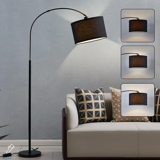 Luvkczc Arc Floor Lamps for Living Room, Dimmable Floor Lamp with Adjustable Head, Black Finish Modern Floor Lamp, Over Couch Tall Standing Hanging Light for Reading, Bedroom, Office, Bulb Include