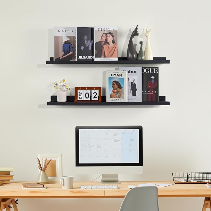 NEXHOME PRO Floating Shelves for Wall Set of 2,24 Inches Picture Ledge Shelf, Kids Bookshelf Wall Mounted for Living Room Bedroom Bathroom Kitchen, Easy Install,Black