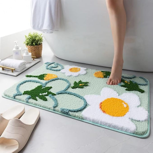 Hi Space Bathroom Rugs Mat 26x18IN Floral Bath Mat for Bathroom Non Slip Machine Washable Soft Microfiber Absorbent Cute Bath Rug Plush Carpet for Tub Shower Sink Fluffy Home Decor Accessories