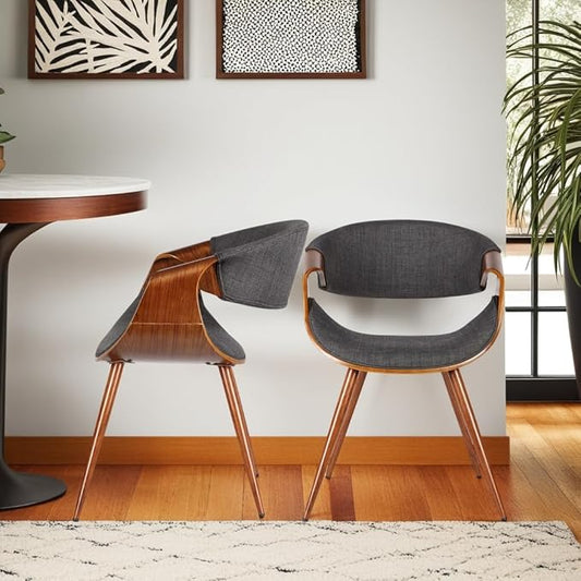 Armen Living Butterfly Mid-Century Dining Chair in Walnut Finish and Charcoal Fabric - Set of 2
