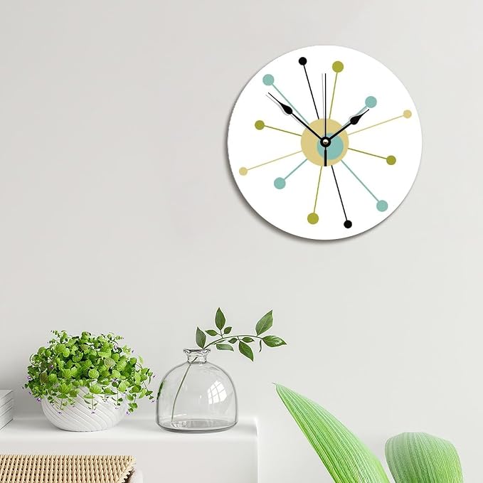 ArogGeld Atomic Age Starburst Wall Clock Mid Century Modern Clocks Silent One Size