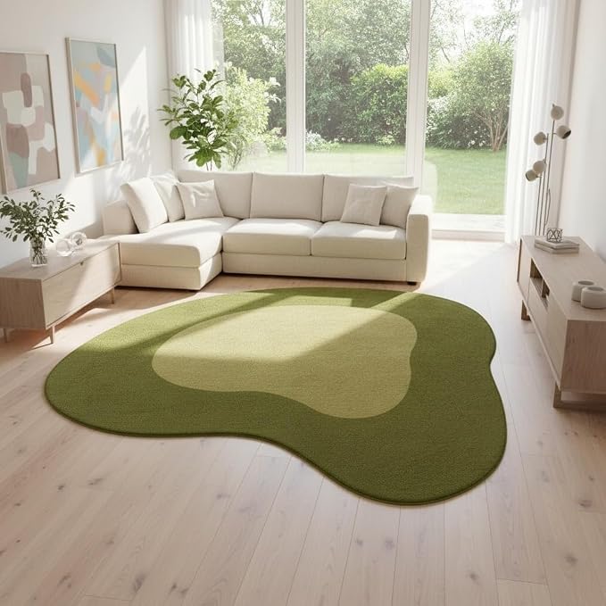 Olive Green Yellow Irregular Area Rug Machine Washable Unique Designer Rug for Living Room Bedroom Home Office Minimalist Neutral Rugs Modern Abstract Boho Nursery Playroom Non Slip Carpet 6ft
