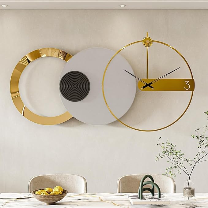 Mid Century Modern Large Silent Wall Clock Non Ticking for Living Room, 47"X25" Giant Decorative Round Black Clock for Wall, Big Unique Metal Fancy Clock Wall Decor for Bedroom Entryway