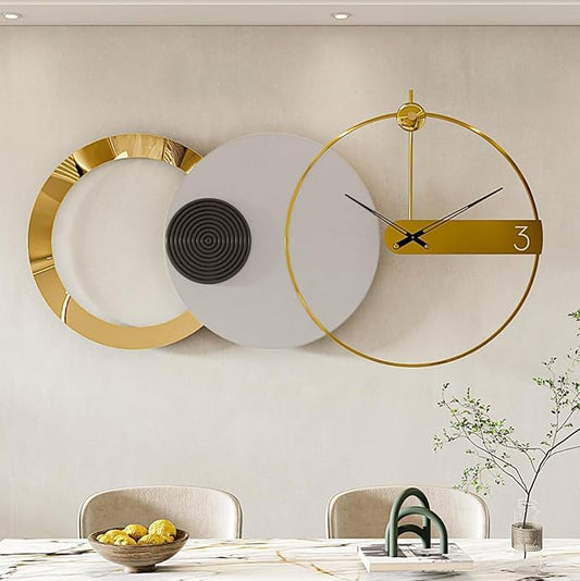 Mid Century Modern Large Silent Wall Clock Non Ticking for Living Room, 47"X25" Giant Decorative Round Black Clock for Wall, Big Unique Metal Fancy Clock Wall Decor for Bedroom Entryway