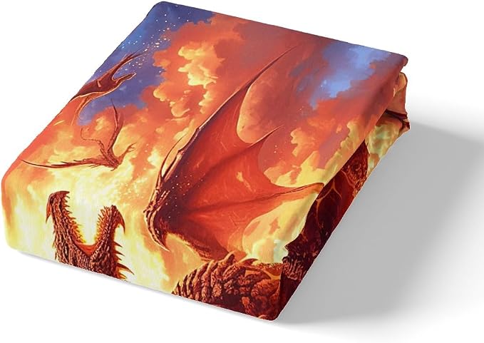 3D Dragon Duvet Cover Set Full Size,Sunset Mountain Scenery Romantic Bedding Set,Boys Men Room Decor,Gothic Wildlife Western Animals Comforter Cover,Orange Quilt Cover,2 Pillowcases(No Filler)
