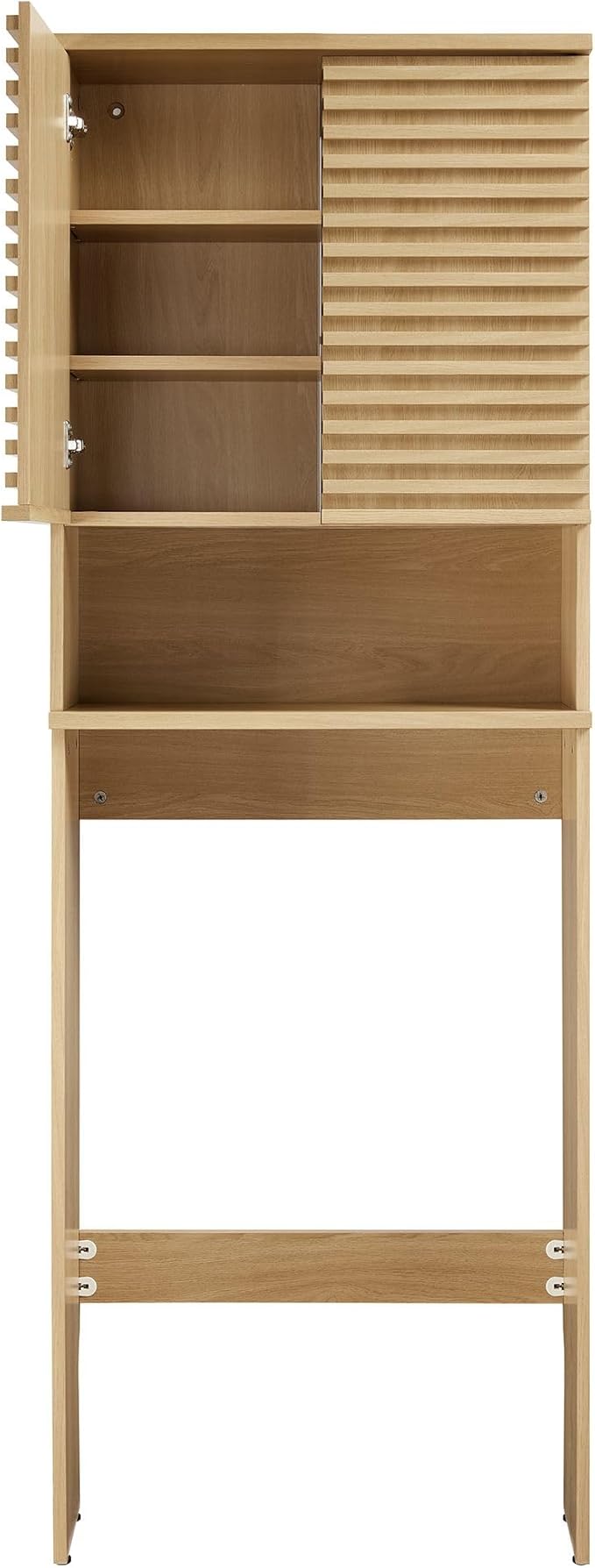 Modway Render Over The Toilet Storage Cabinet in Oak - Modern Bathroom Organizer with Open Shelf, 2 Soft-Close Doors, Wall Cabinet for Above Toilet Storage - Linen Cabinet with Adjustable Shelves